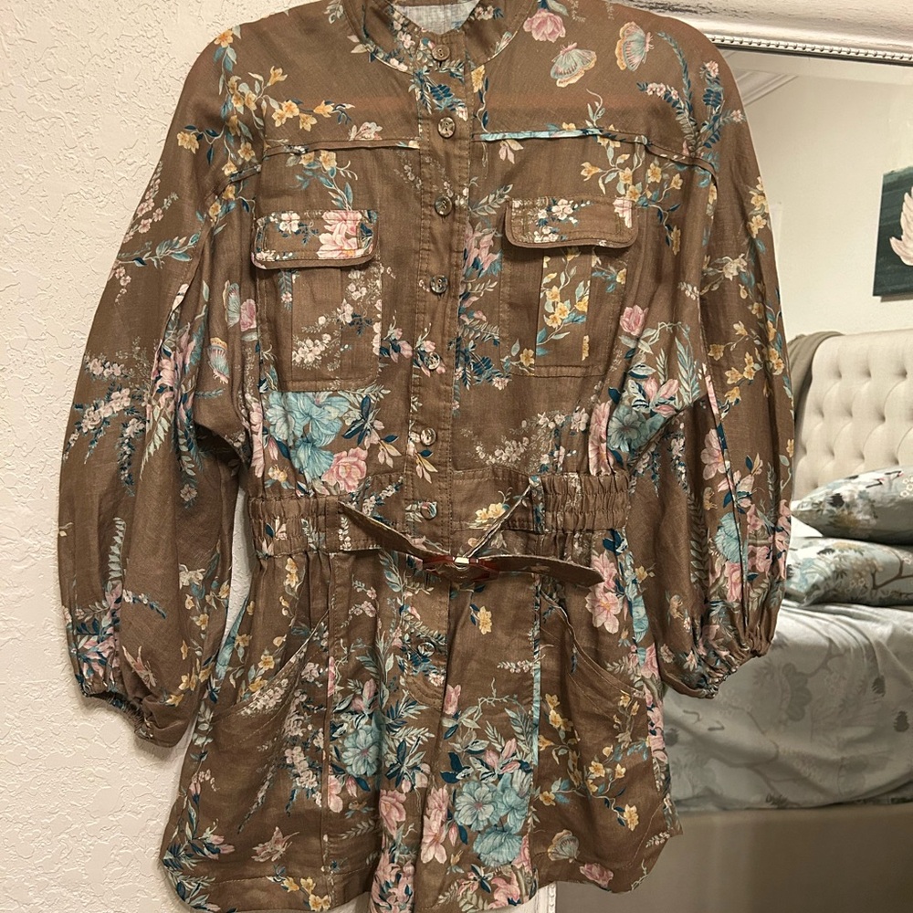 Floral Brown Romper with Belt